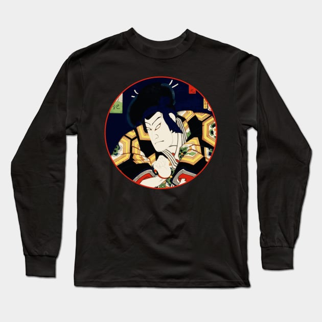 Kabuki Actor As Samurai Warrior With Black And Yellow Robe #18 Long Sleeve T-Shirt by RCDBerlin